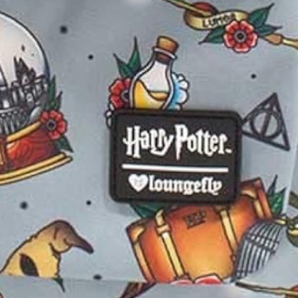 NWT Loungefly Harry Potter Tattoo Relics Gray Backpack Rare - Picture 2 of 3